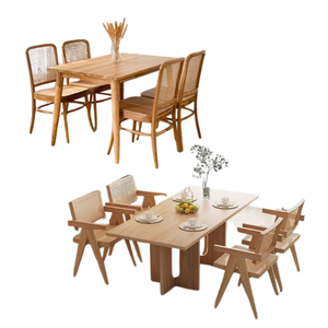 Modern Japanese Design Adjustable Convertible Customizable Color Large Solid <b>Oak</b> Dining Room <b>Table</b> and Chair Set From Indonesia - Product Image 3