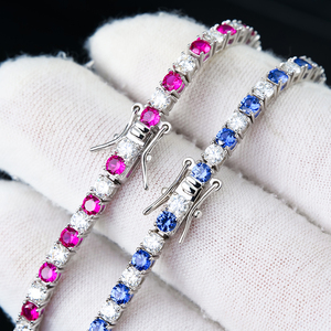 In Stock Wholesale Jewelry Colorful Lab Grown Blue Sapphire <b>Ruby</b> Corundum Gemstone Iced Vvs Moissanite Tennis <b>Bracelet</b> For Women - Product Image 2