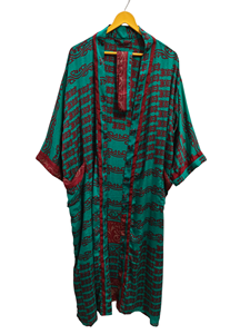 Summer Wear Silk Robe For <b>Woman</b> Night Wear Long Robe, Floral Print Indian Vintage Recycled Silk Sari <b>Kimono</b>, - Product Image 3