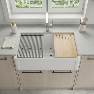 <span class=keywords><strong>Évier</strong></span> de cuisine 33 pouces en argile réfractaire fait main, style ferme, à tablier, à cuve unique, grande capacité, pour projets de construction - Product Image 1