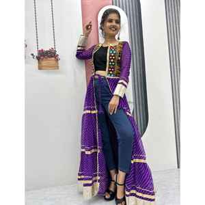 LAUNCHING NEW FESTIVE WEAR DESIGNER NAVRATRI SPECIAL <b>SHRUG</b> AND BLOUSE FABRIC COTTON WITH GAMTHI WORK - Product Image 1