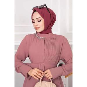 Robe hijab plissée avec col roulé Rose - Product Image 1