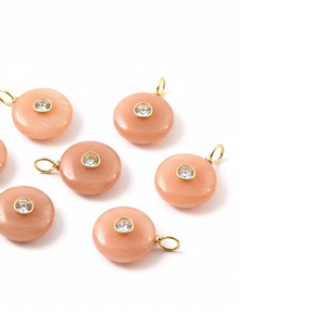 Colgante de piedras preciosas sueltas redondas de piedra lunar de melocotón llamativo, colgante con incrustaciones, joyería de moda, 925 Plata chapada en oro, piedra doble a granel - Product Image 3