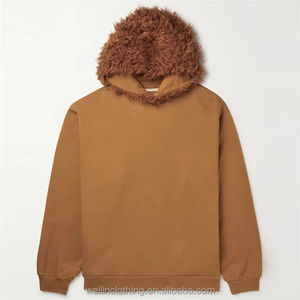 Basics Cotton Blended Custom 100%Cotton Drawstring Kangaroo Pocket <b>Fur</b> Hood Pullover <b>Hoodie</b> for Men Reasonable Price OEM Service - Product Image 1