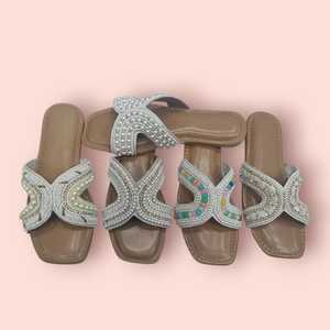 Stylish Lightweight Women's <b>Bead</b> & Stones Crystal <b>Flip</b>-<b>Flops</b> and Sliders Fashion Trend Platform Sandals - Product Image 2