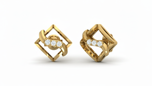 Boucles d'oreilles carrées ondulées en or 14 carats plaqué rhodium avec diamants naturels taille brillant pour femmes - Product Image 4