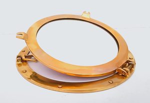 Latón antiguo 10 pulgadas ojo de buey espejo colgante de pared barco marítimo decoración suministros marinos - Product Image 4