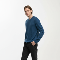 Erdenet Cashmere C-Neck Jumper Pria 100% Kasmir Rajutan Lengan Pendek Pola Polos 220g