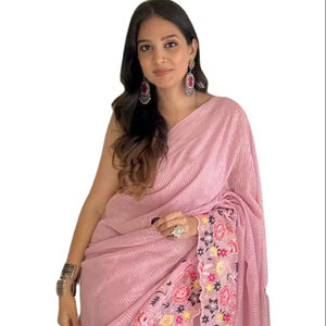 Saree pour femme en rayonne georgette de style indien avec broderie scintillante lourde Saree avec chemisier - Product Image 1