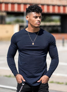 T-shirts de sport pour hommes en coton 95% et élasthanne 5% - Coupe ajustée - Ourlet arrondi - Col rond - Musculation - Vente en gros OEM - Product Image 2