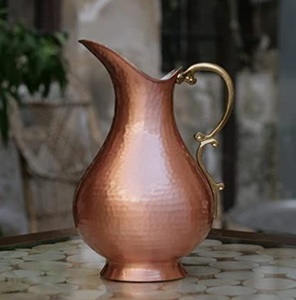 Pichet à eau martelé en cuivre brillant avec poignée en laiton boisson utilitaire sain ayurveda avantages vaisselle cruches en cuivre - Product Image 4