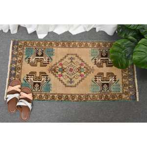 Alfombra Vintage de Lana Turca, Tejido Plano de Látex con Diseño de Retales Bohemios, Beige, Azul, 1,6x3,2 Pies, Decoración de Sala de Estar - Product Image 4