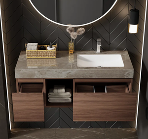 Mueble de Baño Moderno de Gran Capacidad, Resistente a la Humedad, con Encimera de Mármol de Papel Melamínico, Fácil de Limpiar, Almacenamiento Moderno para Baño - Product Image 5