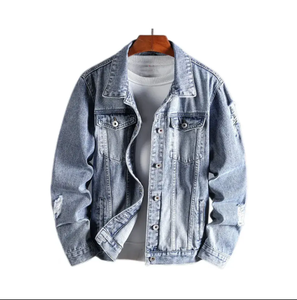 Chaqueta vaquera de diseño personalizado para hombre chaqueta vaquera con botones delanteros rasgados - Product Image 1