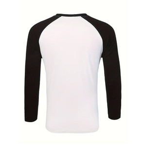 T-shirt décontracté à manches longues pour l'automne et le printemps, col simple, couleur unie, coupe ajustée, design uni, tissu tricoté teint. - Product Image 2