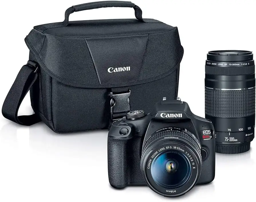 Novo Kit de câmera DSLR Rebel T7 com 2 lentes com EF18-55mm + EF 75-300mm Lente Preta