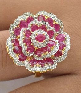 แหวนเพชรมอสซาไนต์ทำมือแหวนดอกไม้ทับทิมเงินสเตอร์ลิง - Product Image 2