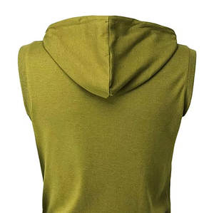 Cremallera frontal sin mangas de mezcla de algodón básico con bolsillos de canguro, cuello con capucha, ropa activa, sudadera de gimnasio de Color sólido para hombres - Product Image 6