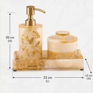 MN EXPORTS Juego de Baño de Cinco Piezas de Resina de Lujo, Diseño Moderno con Hojas Doradas, Ecológico, Impermeable, Fácil de Limpiar, Dispensador de Jabón - Product Image 6