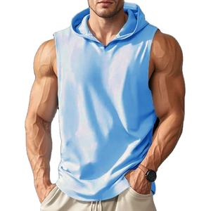 Summer <b>Men</b> Basketball Running Training <b>Hooded</b> Sleeveless Fitness <b>Top</b> Fashionable Loose Fast Drying Sports Breathable Knitted - Product Image 5