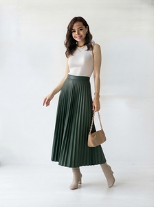 High Waist Pleated Midi <b>Skirt</b> Women Solid Color A-line Pleated Lady <b>Skirt</b> for <b>Office</b> and Daily Wear - Product Image 5