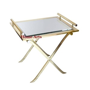 Plateau de service en métal et verre fait à la main avec support, ensemble de 3 tailles différentes, plateau de service en chocolat en Inde - Product Image 4