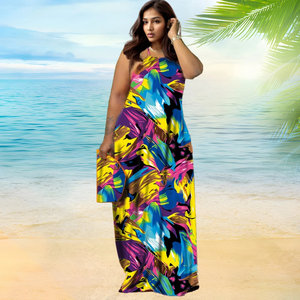 10413-Mx72 pour Sehe Fashion Robe longue ample imprimée dos nu décontractée respirante à col halter grande taille légère 2XL pour les loisirs et les journées décontractées - Product Image 1
