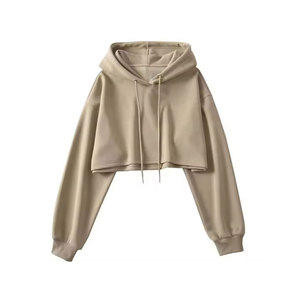 Custom Acid Wash Knitted Front Logo <b>Women's</b> High Cropped Hoodie Crop <b>Top</b> Hooded Pullover Sweatshirt Casual <b>Winter</b> - Product Image 1