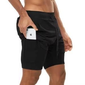 Unisex 2-in-1 Mesh Fitness Gym <b>Shorts</b> with Pocket Custom <b>Compression</b> Workout <b>Shorts</b> for Men Solid Pattern Wholesale - Product Image 6