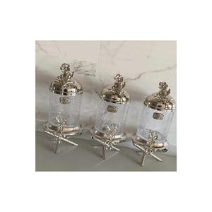 Ensemble de luxe de 3 flacons et bocaux de stockage de matériaux Cam avec pied en laiton argenté gris 1L Volume Food Safe Elegant Jar Collection - Product Image 1