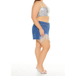 Poches et bas décorés avec strass complets shorts en jean mi-lavés pour femmes shorts de fête sexy pour femmes - Product Image 3