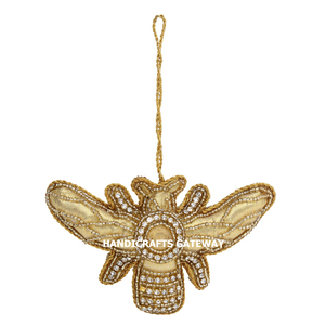 <b>Butterfly</b> Shape Zari Embroidery Christmas tree Hanging <b>Ornament</b> Fabric Material With Beaded Work Used For Festivals Decoration - Product Image 1