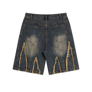 Pantalones Cortos Vaqueros Largos de Mezclilla Lavada Vintage para Hombre, Pantalones Cortos Casuales de Algodón, Impresión de Logotipo Personalizado, OEM - Product Image 2