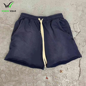 Hot Sale <b>Men's</b> Heavyweight Acid Washed Terry Print Sweat <b>Shorts</b> Street Wear Raw Edge Hem Elastic Waist OEM Service Eco-Friendly - Product Image 4