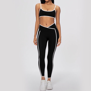 ชุดสองชิ้นเอวสูงสำหรับผู้หญิงชุดเล่นยิมเอวสูงชุดเล่นโยคะเนื้อนิ่มสีตัดกันชุดเล่นครอป - Product Image 6