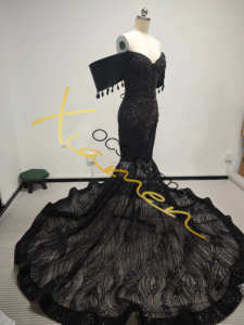 Ocstrade, usine chinoise, promotion, nouvelles arrivées, robe de bal sirène élégante en strass noir avec épaules dénudées - Product Image 5