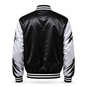 Veste universitaire noire et blanche pour homme avec logo R imprimé par sublimation, col rabattu, simple boutonnage, tenue décontractée d'automne - Product Image 3