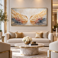 Décoration Murale Luxe Ailes d'Ange Dorées Peinture à l'Huile Texturée Panoramique sur Toile pour Salon Chambre Hôtel Maison