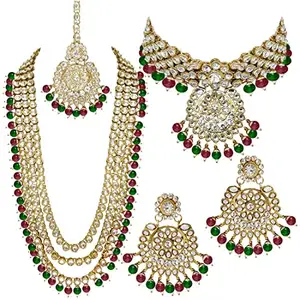 Indian Bollywood Traditional Gold Plated Faux Pearl Crystal Kundan Wedding Bridal Choker Necklace Earring maroon+green
