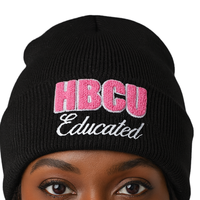 Topi Beanie Anti Air untuk Kulit Hitam, Berbahan Akrilik Chenille dengan Bordir, Motif Persaudaraan Wanita Yunani Divine Nine, Desain Khusus, Fashion Pantai