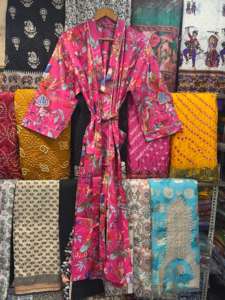 Kimono Valintino de algodón para mujer, bata estampada con estampado de bloques, vestido de noche de casa para verano y primavera, ropa de dormir - Product Image 5