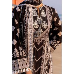 Ensemble de 3 pièces non cousues en tissu lawn pour femme, noir et blanc, qualité supérieure - Product Image 6