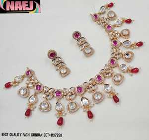 ENSEMBLE DE BIJOUX INDIENS TRADITIONNELS ET À LA MODE EN CUIVRE ENSEMBLE DE BIJOUX DE MARIAGE POUR FEMMES BOUCLES D'OREILLES ET COLLIER - Product Image 2