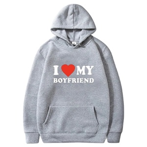 Sweat à capuche à fermeture éclair sur le devant imprimé « J'aime mon petit ami/ma petite amie » Style ample Haut de sport Design décontracté avec impression numérique - Product Image 1