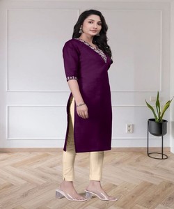 Ensemble Salwar en Coton Brodé FANCY TESLA – En Stock – Tenue de Fête – Prix de Gros – Vêtement Ethnique – Violet - Product Image 2