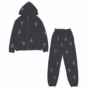 Chándal de Invierno Transpirable con Capucha para Hombre, Informal, Liso, con Pedrería, 100% Algodón, Felpa, Ligero, con Cierre de Cremallera, Alta Calidad - Product Image 1