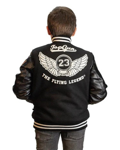 Veste universitaire personnalisée en laine à manches en cuir avec patchs brodés Veste letterman pour enfants Manches en cuir - Product Image 6