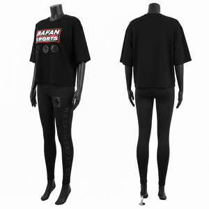 Conjunto de Camiseta de Algodón Premium de 300 g/m² y Leggings de 260 g/m², con Logotipo 3D Personalizado, Paneles de Hombro Acanalados, Ropa Deportiva para Yoga y Gimnasio - Product Image 4