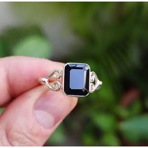 <b>Emerald</b> Cut Black Onyx <b>Ring</b> Handmade Boho Statement Sterling <b>Silver</b> <b>Ring</b> Platinum Jewelry Perfect Birthday Gift for Her - Product Image 5