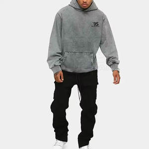 Sweat à capuche délavé à l'acide pour hommes avec un look simple et un cordon de serrage réglable Streetwear Cotton Blended Acid Wash Hoodie - Product Image 3